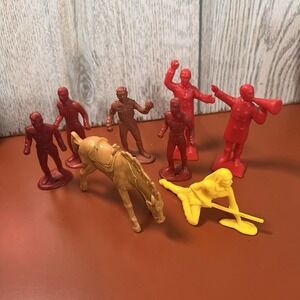 Western Town Lot of 8n‎ Figures Red Yellow Cowboy Indian Vintage Marx MISC Lot